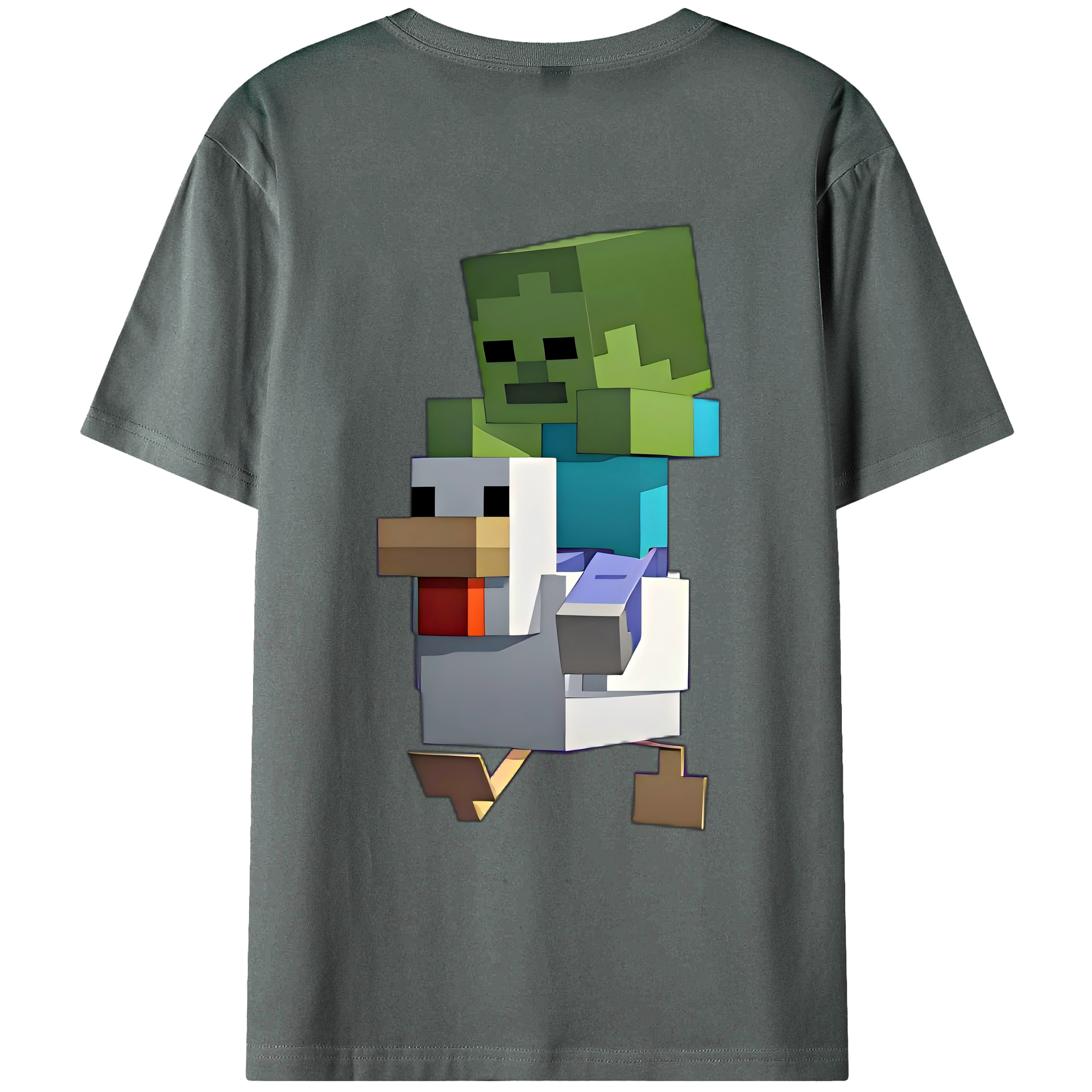 （画像用） マインクラフト ブロックの世界 Minecraft MC Block world 綿100％ メンズ半袖Tシャツ（バックプリント） 通気性
